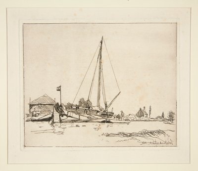 La Barque amarr?e (Den fortøyde båten) av Johan Barthold Jongkind