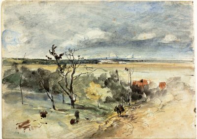 Landskap med mann på et esel (recto) To kvinner på en kafé (verso) av Johan Barthold Jongkind
