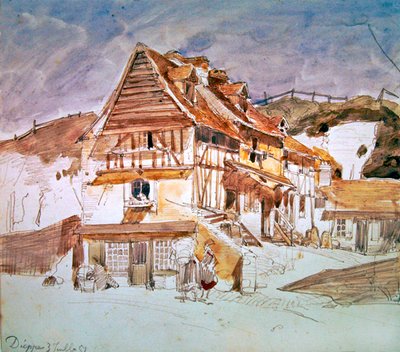 Gamle hus i Dieppe, Normandie, Frankrike, 1851 (penn, blekk og wc på papir) av Johan Barthold Jongkind