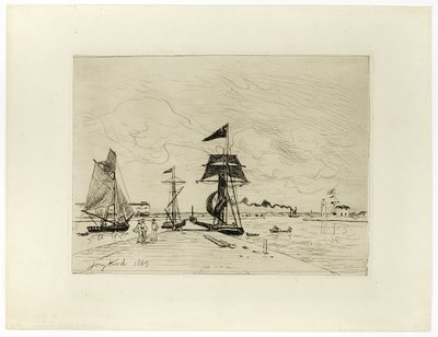 Pier ved havnen i Honfleur av Johan Barthold Jongkind