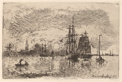Solnedgang over Antwerpen havn av Johan Barthold Jongkind