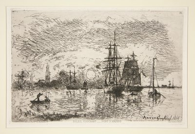 Solnedgang - Port d av Johan Barthold Jongkind