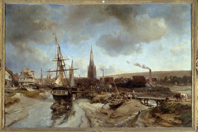 Havnen i Harfleur (Seine Maritime). Maleri av Jean Barthold Jongkind (1819-1891) Ec. Hol. av Johan Barthold Jongkind