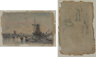 View of Arnheim (recto) Studies of a Bull (verso) av Johan Barthold Jongkind