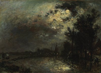 Utsikt over Overschie i måneskinn, 1872 av Johan Barthold Jongkind
