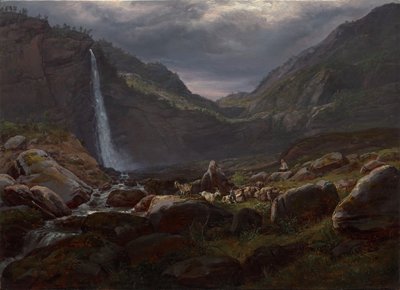 Feige Foss (Feigefossen), Lysterfjord, Norge av Johan Christian Dahl