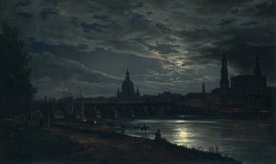 Utsikt over Dresden ved måneskinn, 1839 av Johan Christian Dahl
