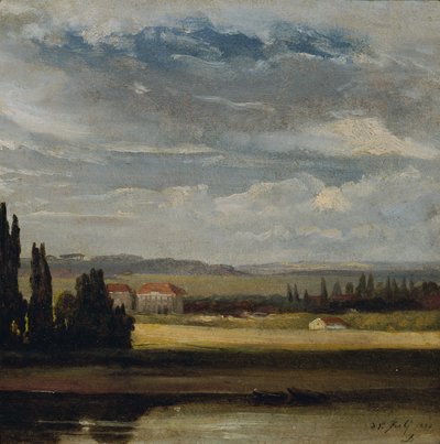 Landskapsutsikt med høy overskyet himmel av Johan Christian Dahl