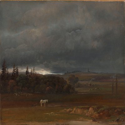 Åker ved Dresden med hvit hest av Johan Christian Dahl