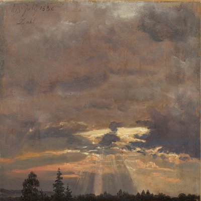 Skystudie med solstråler av Johan Christian Dahl