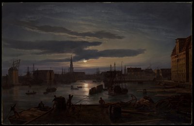 Københavns havn i måneskinn av Johan Christian Dahl