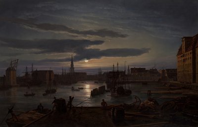 Københavns havn ved måneskinn, 1846. av Johan Christian Dahl