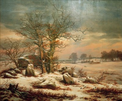 Megalittisk grav nær Vordingborg om vinteren av Johan Christian Dahl