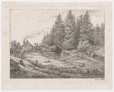 Bondefamilies hytte i utkanten av en skog av Johan Christian Dahl