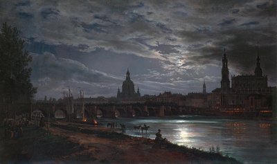 "" Vue de Dresde au clair de lune "" (Utsikt over Dresden ved måneskinn) Peinture de Johan Christian Clausen Dahl (1788-1857) 1839 - Olje på lerret Dim 78x130 cm Dresden State Art Collections Dresde av Johan Christian Dahl