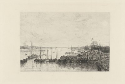 Utsikt over bygningene til roklubben de Hoop av Johan Conrad Greive