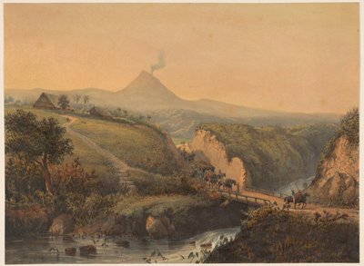 Utsikt over omgivelsene til Malang Landskap i Malangsche (Residence Passarouan.) (tittel på objekt) av Johan Conrad Greive