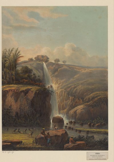 Utsikt over fossen i Singahan Waterfall Singahan (Residency Rembang) (tittel på objekt) av Johan Conrad Greive