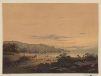 Utsikt over en bukt i Java Den lille bukten Srigonjo, South K. v. Java (Malang regency, resid. Passarouang.) (tittel på objekt) av Johan Conrad Greive