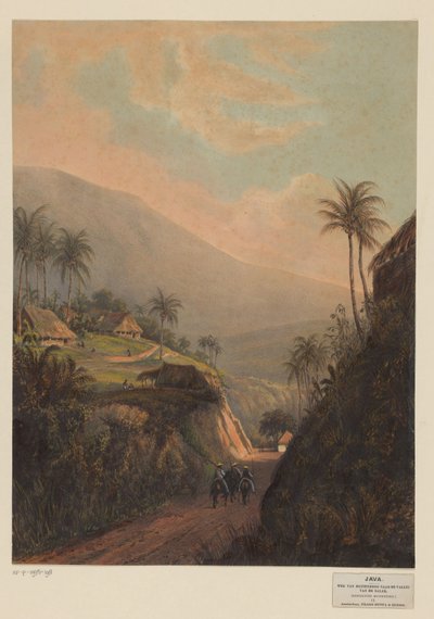Utsikt over en vei til Salak-dalen på Java Vei fra Buitenzorg til Salak-dalen (Residence Buitenzorg) (tittel på objekt) av Johan Conrad Greive