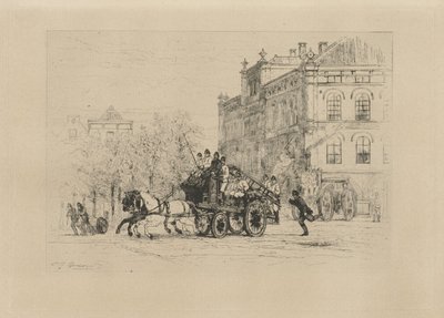 Utsikt over Weesperplein med en brannbil av Johan Conrad Greive