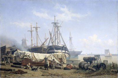Middagspause på et verft på Maas av Johan Conrad Greive
