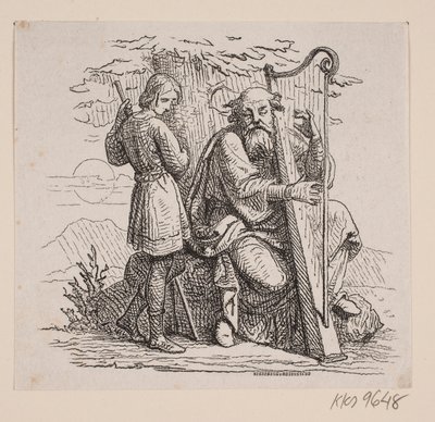 En gammel harpist og en gutt under et tre av Johan Frederik Rosenstand