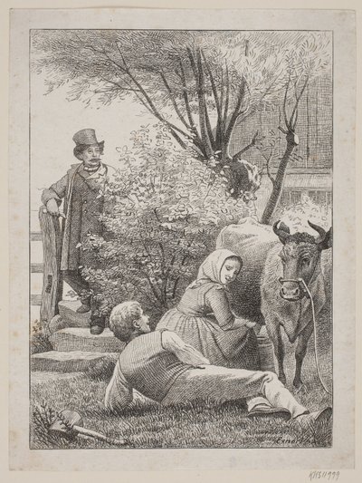 "Sidstille med din røde ku", tittelblad for Chr. Winthus "Tresnitt" av Johan Frederik Rosenstand