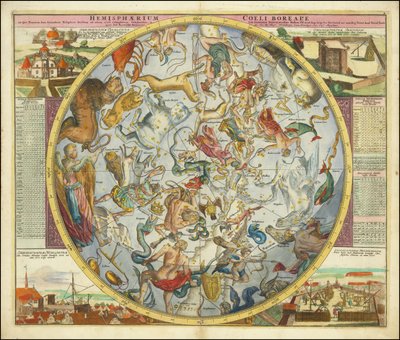 Den nordlige halvkule av himmelen der de faste stedene er tegnet i henhold til ekliptikken, til år 1730. av Johan Gabriel Doppelmayr
