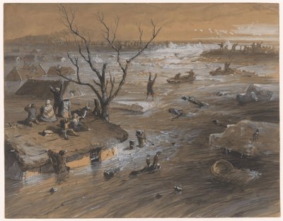 Dikebrudd i Brakel, 4. januar 1861 (tittel på objekt) av Johan Hendrik Weissenbruch (signed by artist)