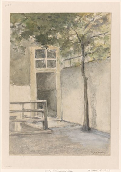 Utsikt over en gårdsplass fra kunstnerens atelier i Kazernestraat i Haag av Johan Hendrik Weissenbruch (signed by artist)