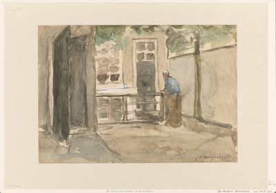 Utsikt over en gårdsplass fra kunstnerens atelier i Kazernestraat i Haag av Johan Hendrik Weissenbruch