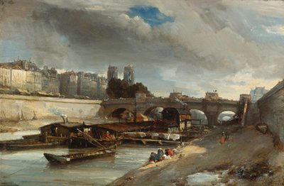 Båtvaskeplass nær Pont Neuf, Paris av Johan Jongkind