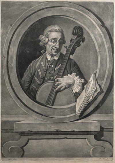Portrett av en musiker, muligens Franz Joseph Haydn (1732-1809), gravert av M.A. Picot av Johan Joseph Zoffany