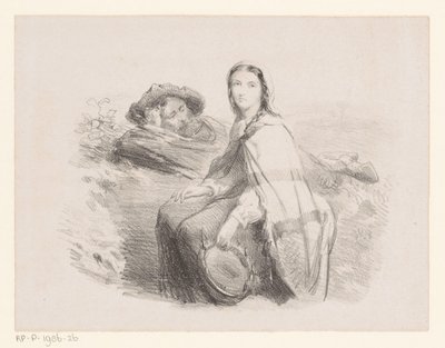 Liggende mann og kvinne med tamburin av Johan Michaël Schmidt Crans (attributed to)