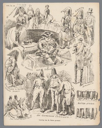 Tegneserie om åpningen av Generalstatene, 1870 Åpning av generalstatene (tittel på objekt) av Johan Michaël Schmidt Crans