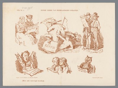 Tegneserie om de forskjellige typene avislesere, 1870 Enkeltlesere av nederlandske aviser (tittel på objekt) av Johan Michaël Schmidt Crans