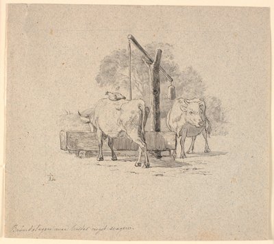 Høna og kua. Illustrasjon til Kaalunds "Fabler for barn". Se kommentar fra arkkatalog. av Johan Thomas Lundbye