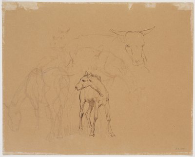 Studie eines grasenden Pferdes, eines Fohlens und einer liegenden Kuh av Johan Thomas Lundbye