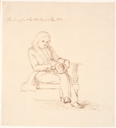 Thorvaldsen sitter i en sofa av Johan Thomas Lundbye
