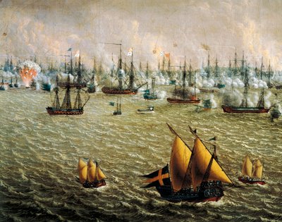Slaget ved Skargard mellom svenske og russiske flåter på grunn av Sveriges herredømme over Finland, 10. juli 1790, av Johan Tietrich Schoultz (1754-1807), russisk-svenske kriger av Johan Tietrich Schoultz