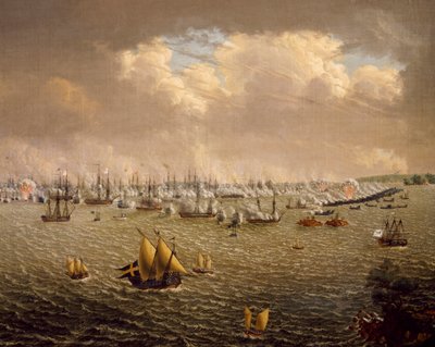 Slaget ved Skargard mellom svenske og russiske flåter på grunn av Sveriges herredømme over Finland, 10. juli 1790, av Johan Tietrich Schoultz (1754-1807), russisk-svenske kriger av Johan Tietrich Schoultz