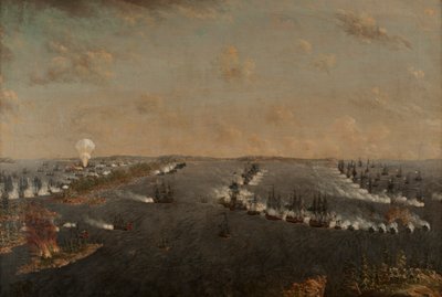 Det første russisk-svenske slaget ved Rochensalm 24. august 1789, ca. 1790. av Johan Tietrich Schoultz