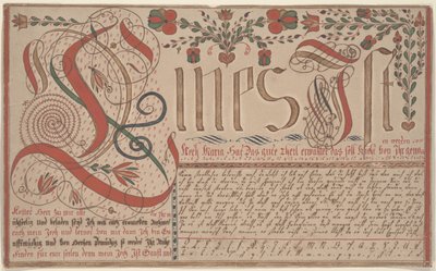 Skriveøvelse Vorschrift for Esther Hadmänn, Fraktur Malepenn og blekk med wc på papir av Johann Adam Eyer