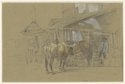 Okser og en hest ved hovslageren av Johann Adam Klein