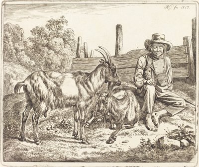 Gjetergutt med to geiter av Johann Adam Klein