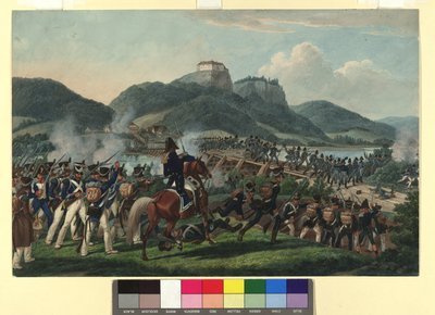 De østerrikske troppenes overgang under baron Hiller ved Hollenburg ved Drava 19. september 1813 av Johann Adam Klein