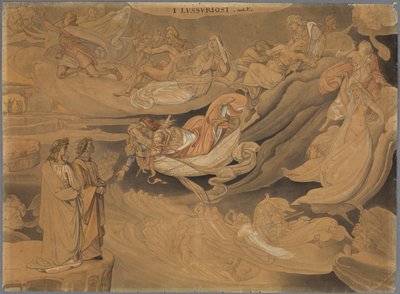 Dante im zweiten Kreis der Hölle, spricht mit Francisca da Rimini av Johann Anton Ramboux