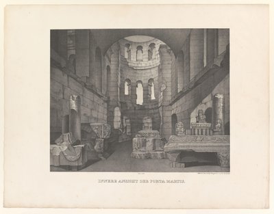 Porta Martis, sett fra innsiden Indre utsikt over Porta Martis (tittel på objekt) Utsikt over antikviteter og natur i nærheten av Trier (serietittel) Malay Pictures Werkwürdigsten Alterthümer und vorzüglicher Naturanlagen im Moselthale bey av Johann Anton Ramboux