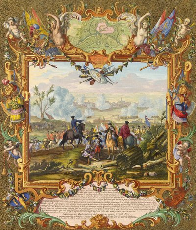 Erobringen av festningen Audenarde av de allierte troppene i 1708, tidlig på 1700-tallet. av Johann August Corvinus